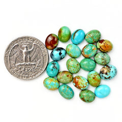 Kingman Turquoise Oval Cabochons | Blue Green Gemstone For Jewelry Making - 20 Pieces