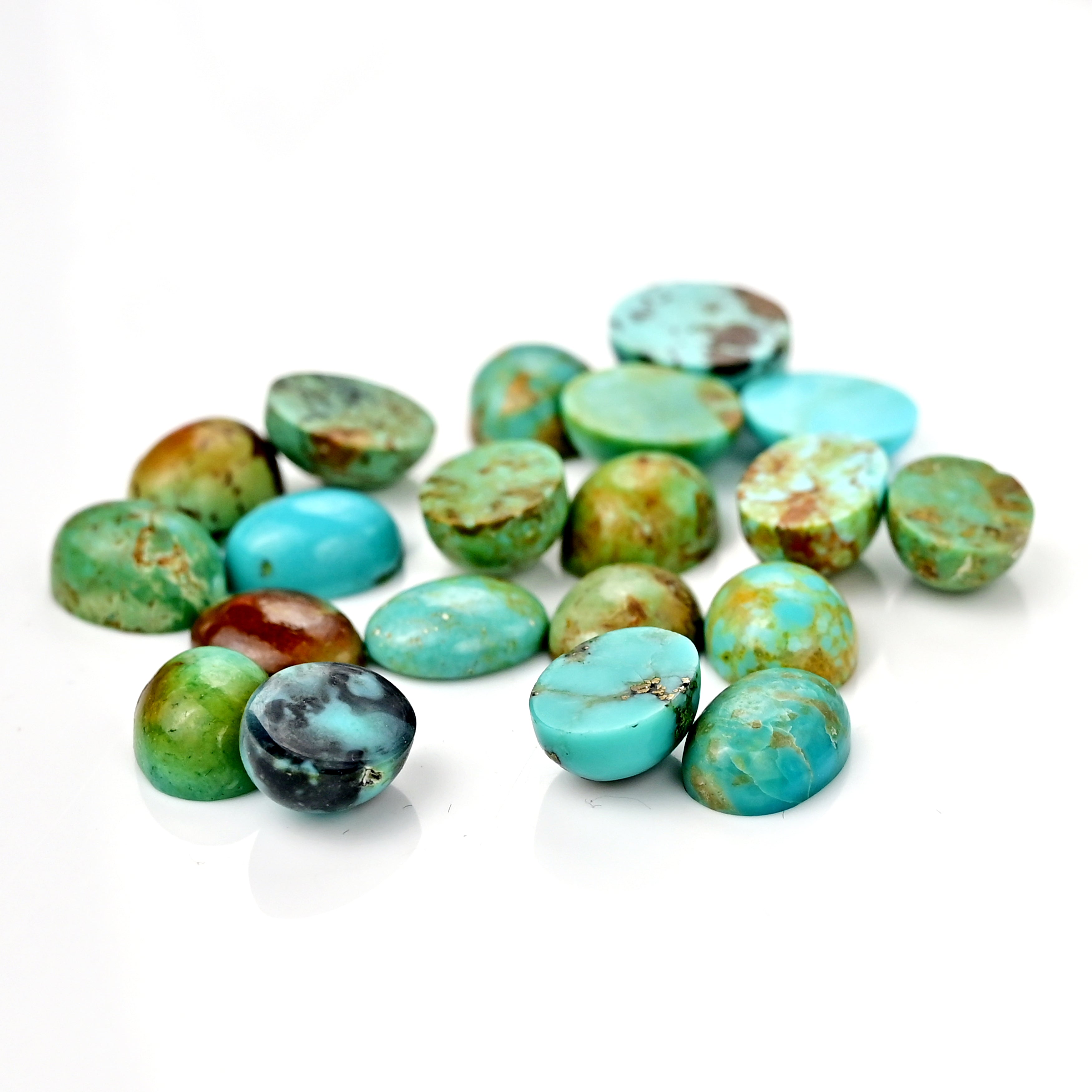 Kingman Turquoise Oval Cabochons | Blue Green Gemstone For Jewelry Making - 20 Pieces
