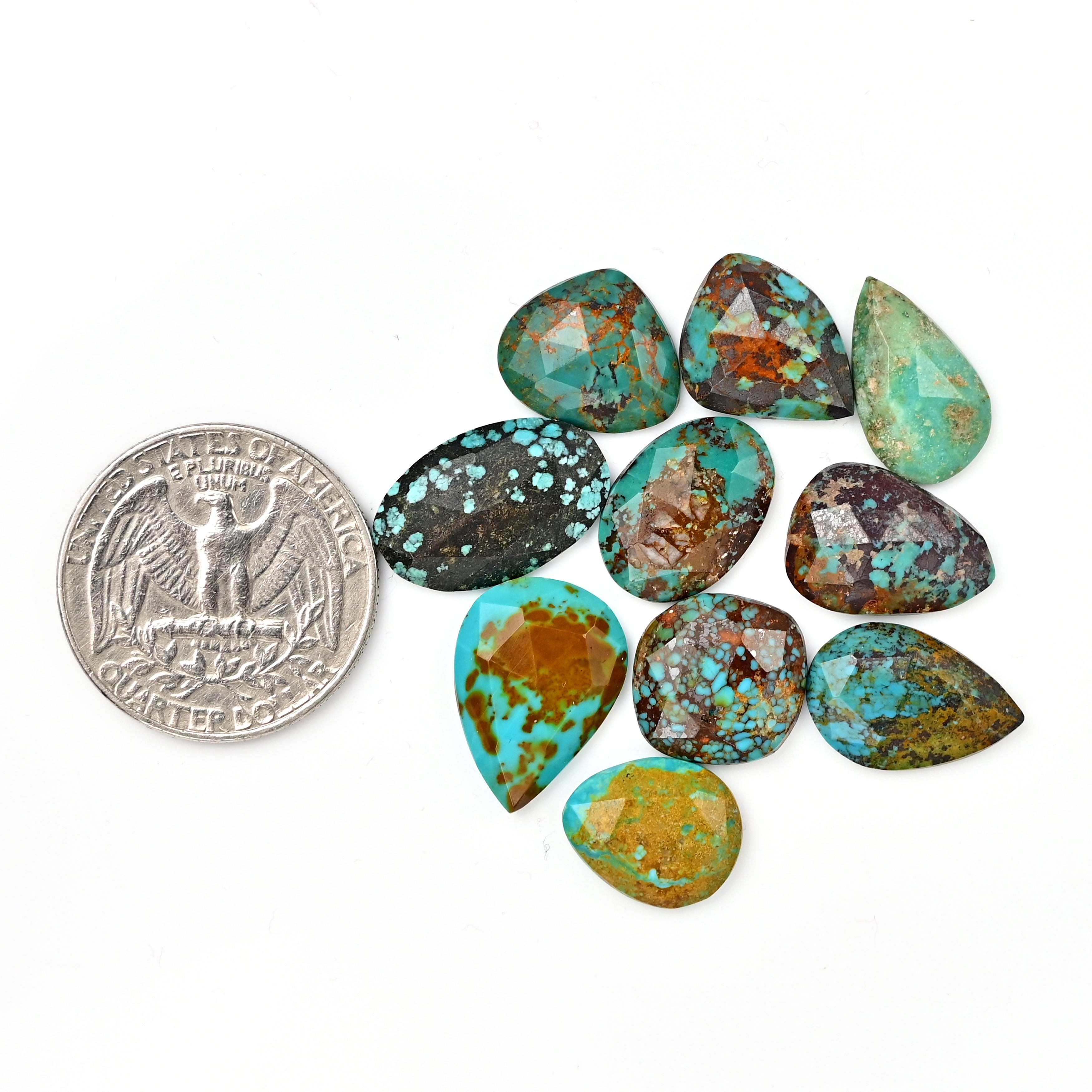 Tibetan Turquoise Rose Cut Cabochons | Freeform Blue Gemstones for Jewelry - 10 Pieces