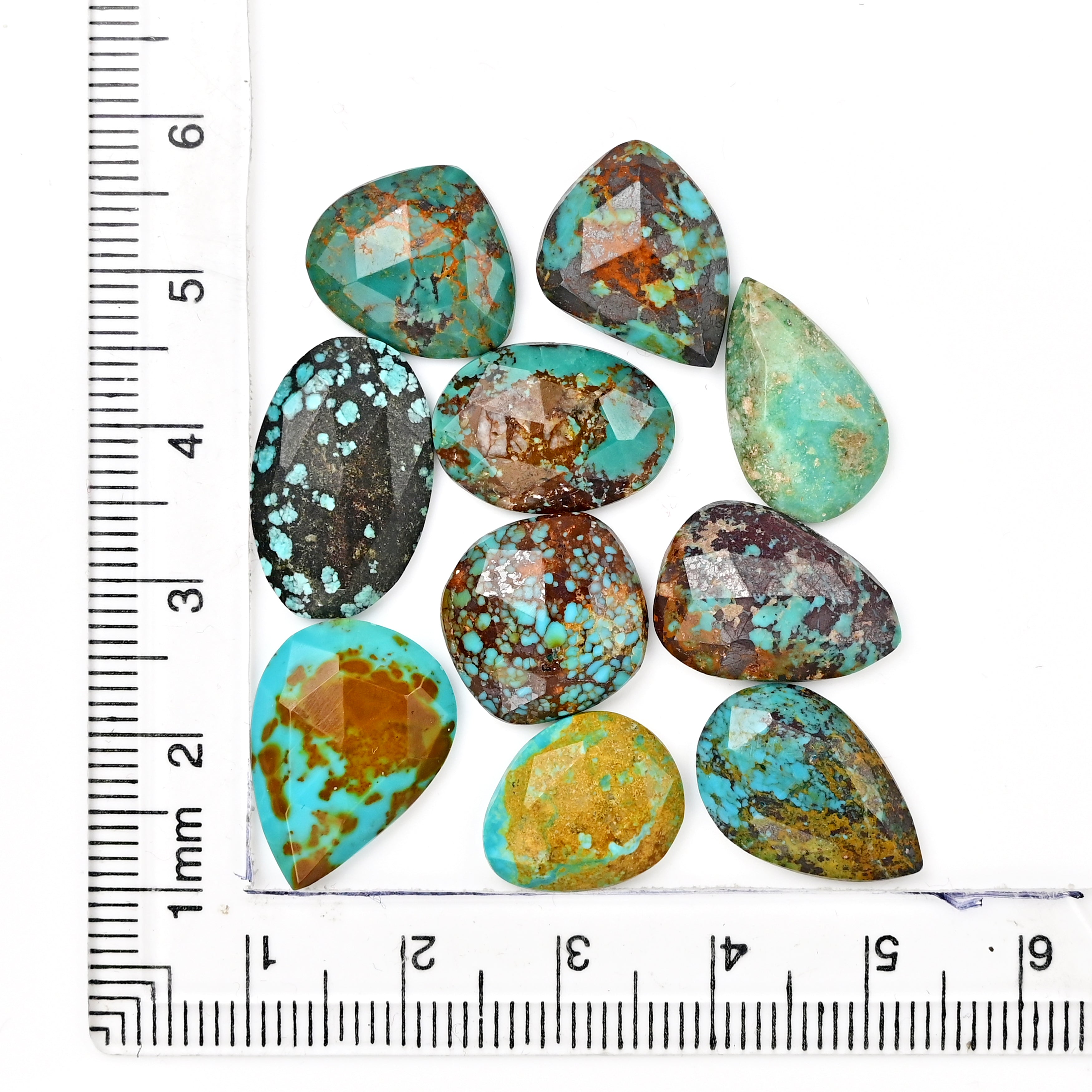 Tibetan Turquoise Rose Cut Cabochons | Freeform Blue Gemstones for Jewelry - 10 Pieces