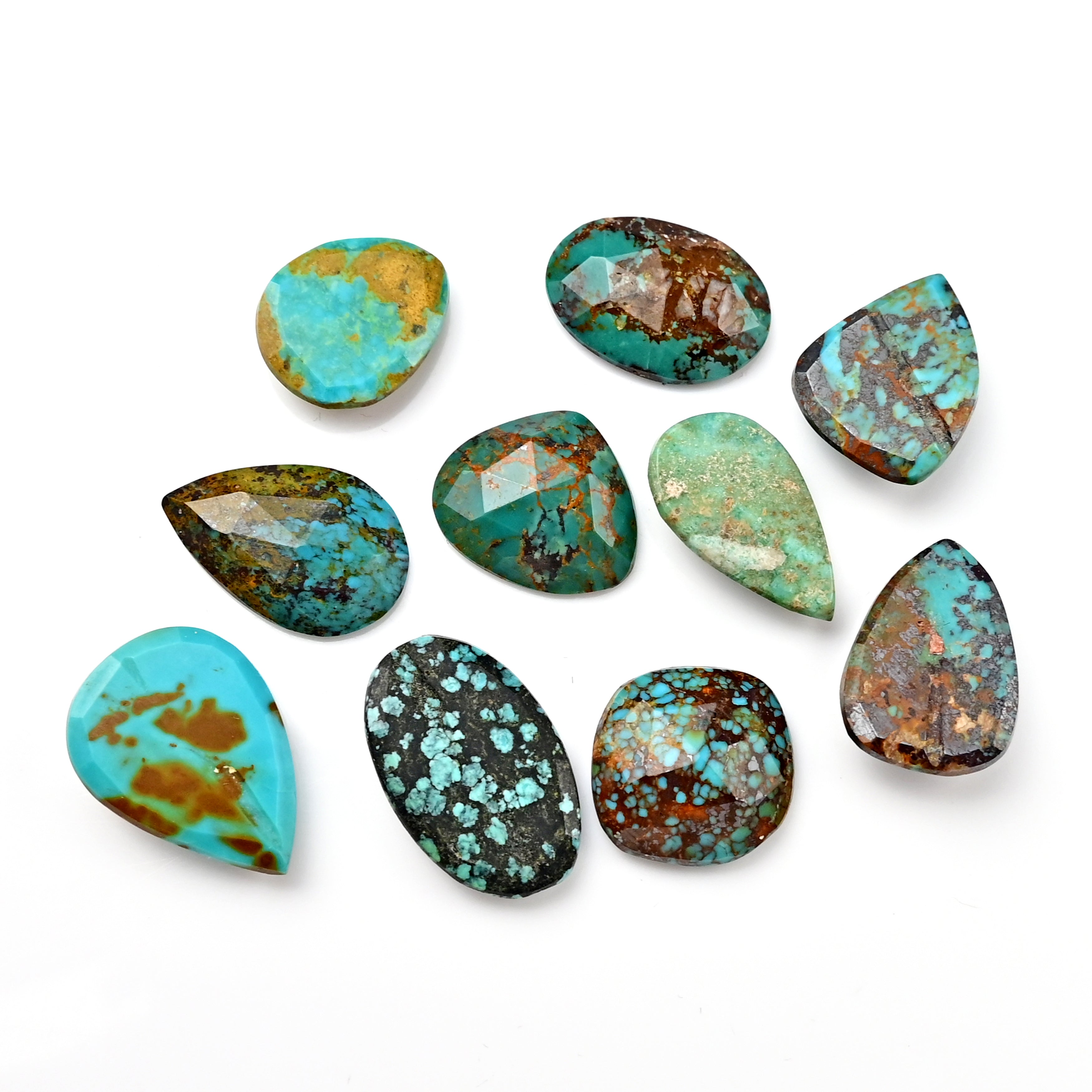 Tibetan Turquoise Rose Cut Cabochons | Freeform Blue Gemstones for Jewelry - 10 Pieces