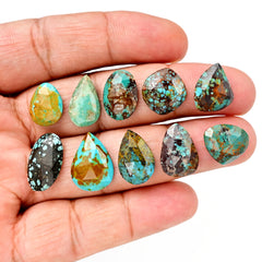 Tibetan Turquoise Rose Cut Cabochons | Freeform Blue Gemstones for Jewelry - 10 Pieces