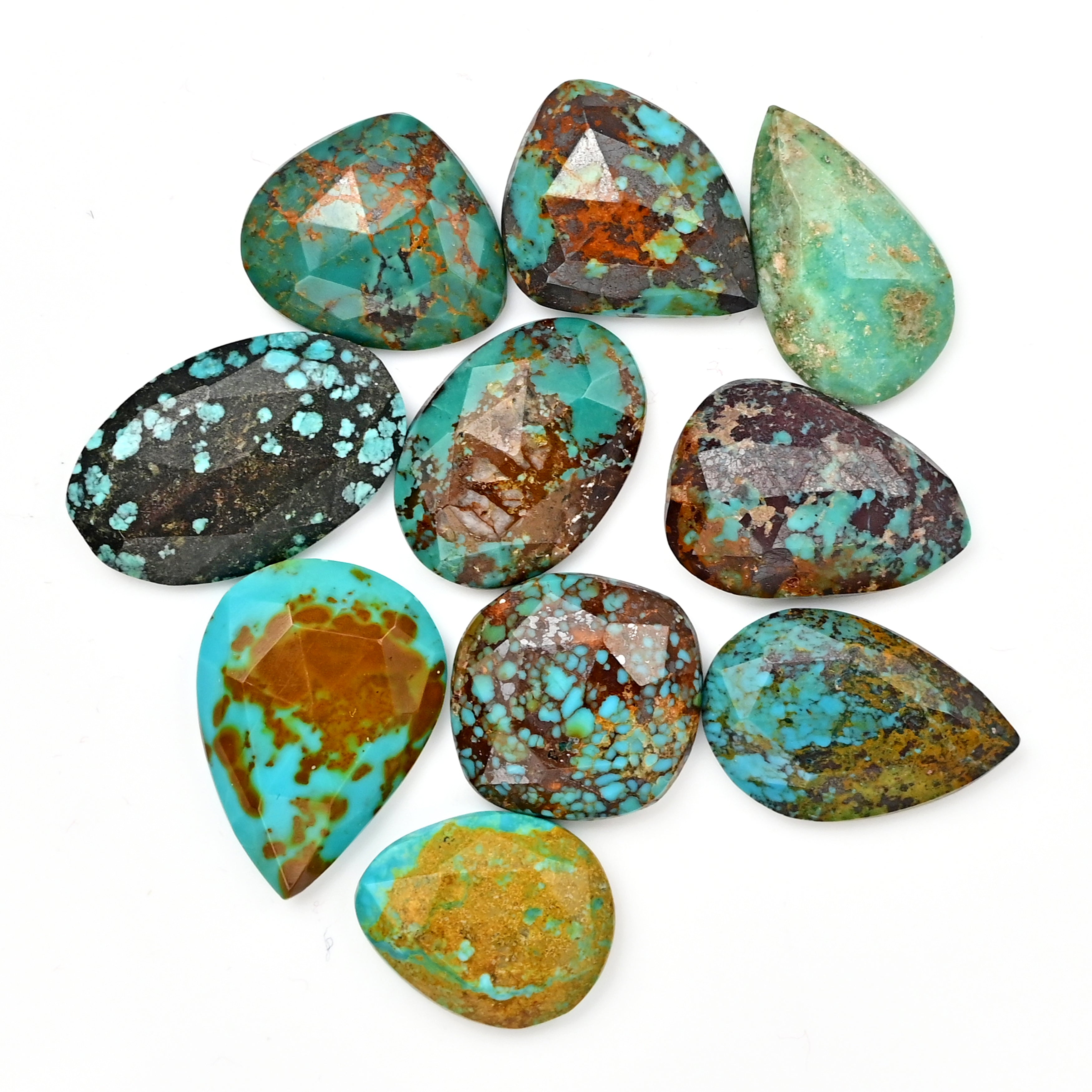 Tibetan Turquoise Rose Cut Cabochons | Freeform Blue Gemstones for Jewelry - 10 Pieces