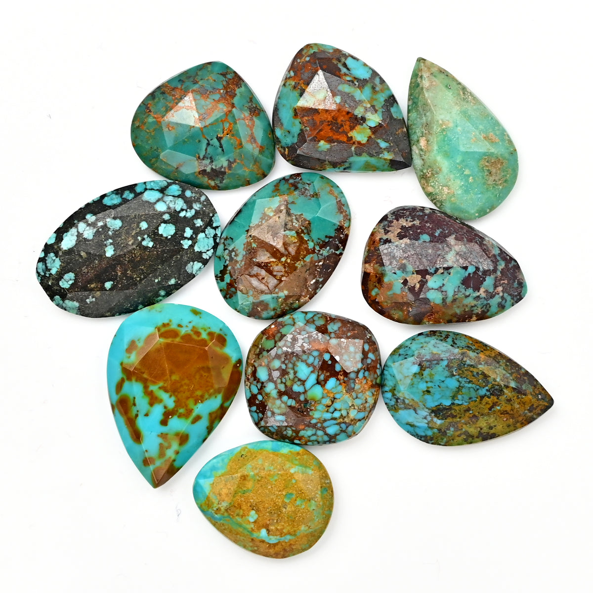 Tibetan Turquoise Rose Cut Cabochons | Freeform Blue Gemstones for Jewelry - 10 Pieces