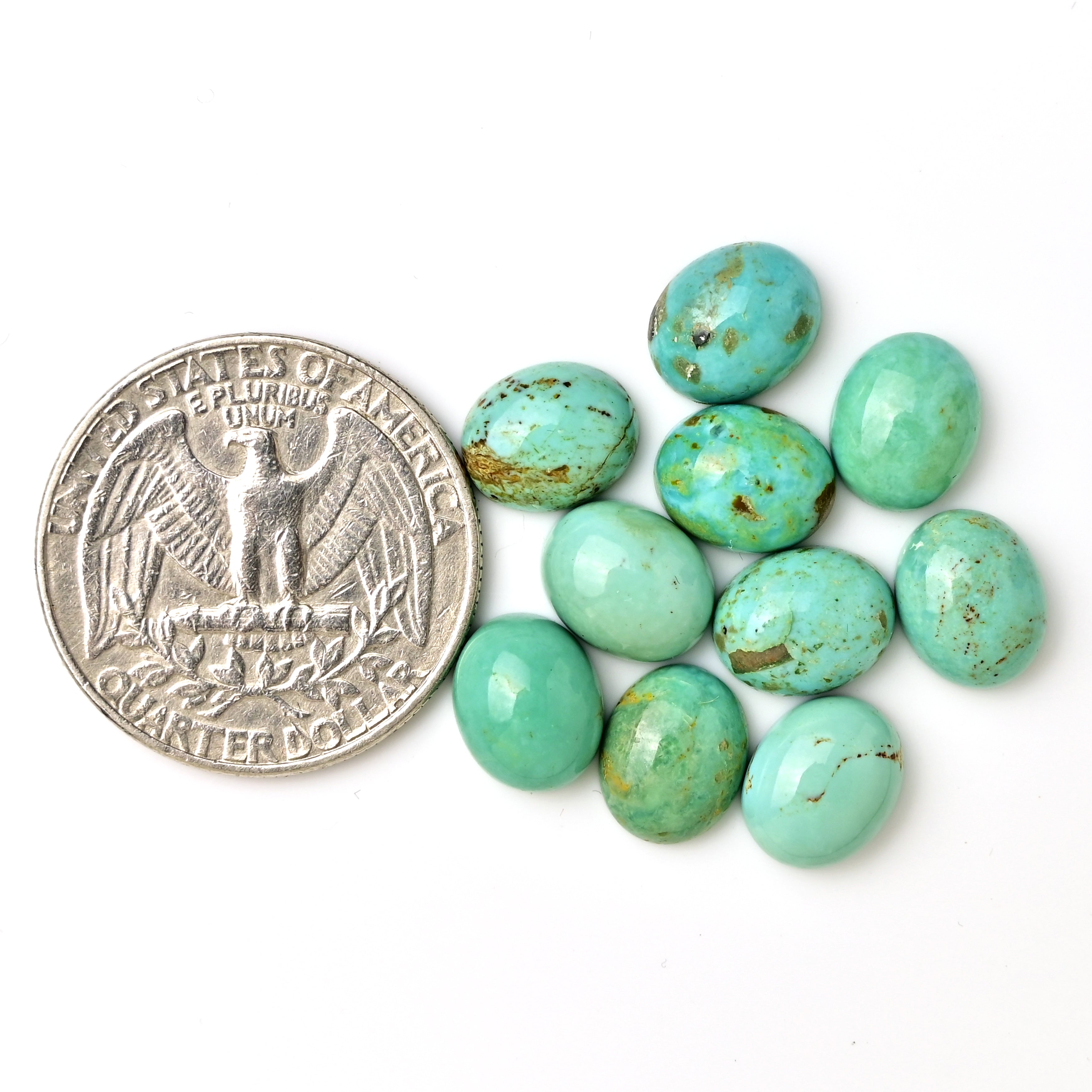 Kingman Turquoise Oval Cabochons | Blue Green Gemstone For Jewelry Making - 10 Pieces