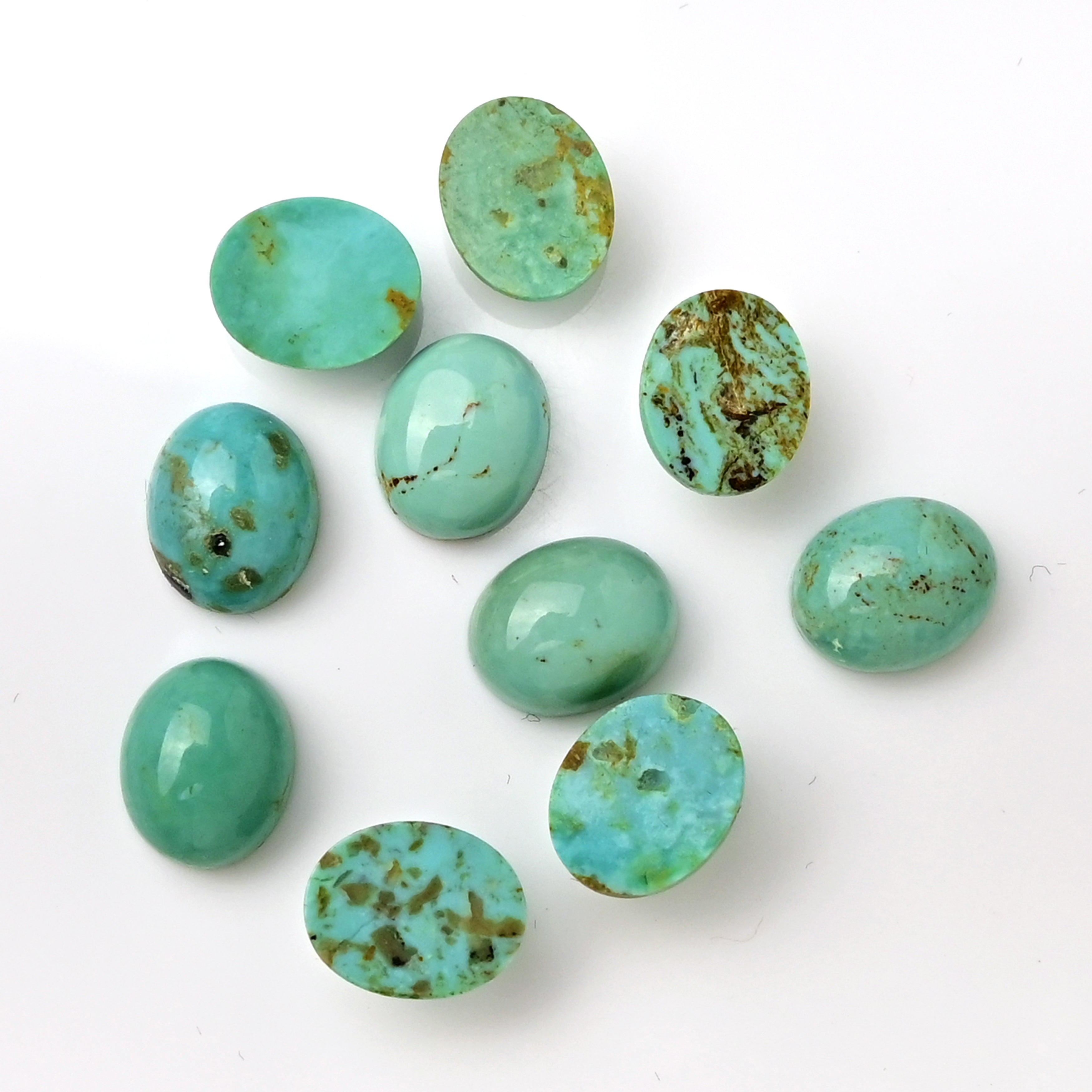 Kingman Turquoise Oval Cabochons | Blue Green Gemstone For Jewelry Making - 10 Pieces
