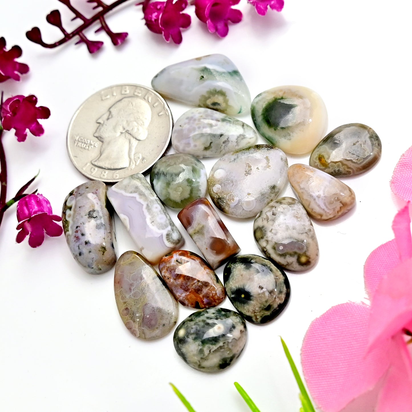 94.4 carats Ocean Jasper Cabochon Mix Shape  13x24mm - 7x14mm AA Grade Gemstone Parcel - Total 15 Pcs