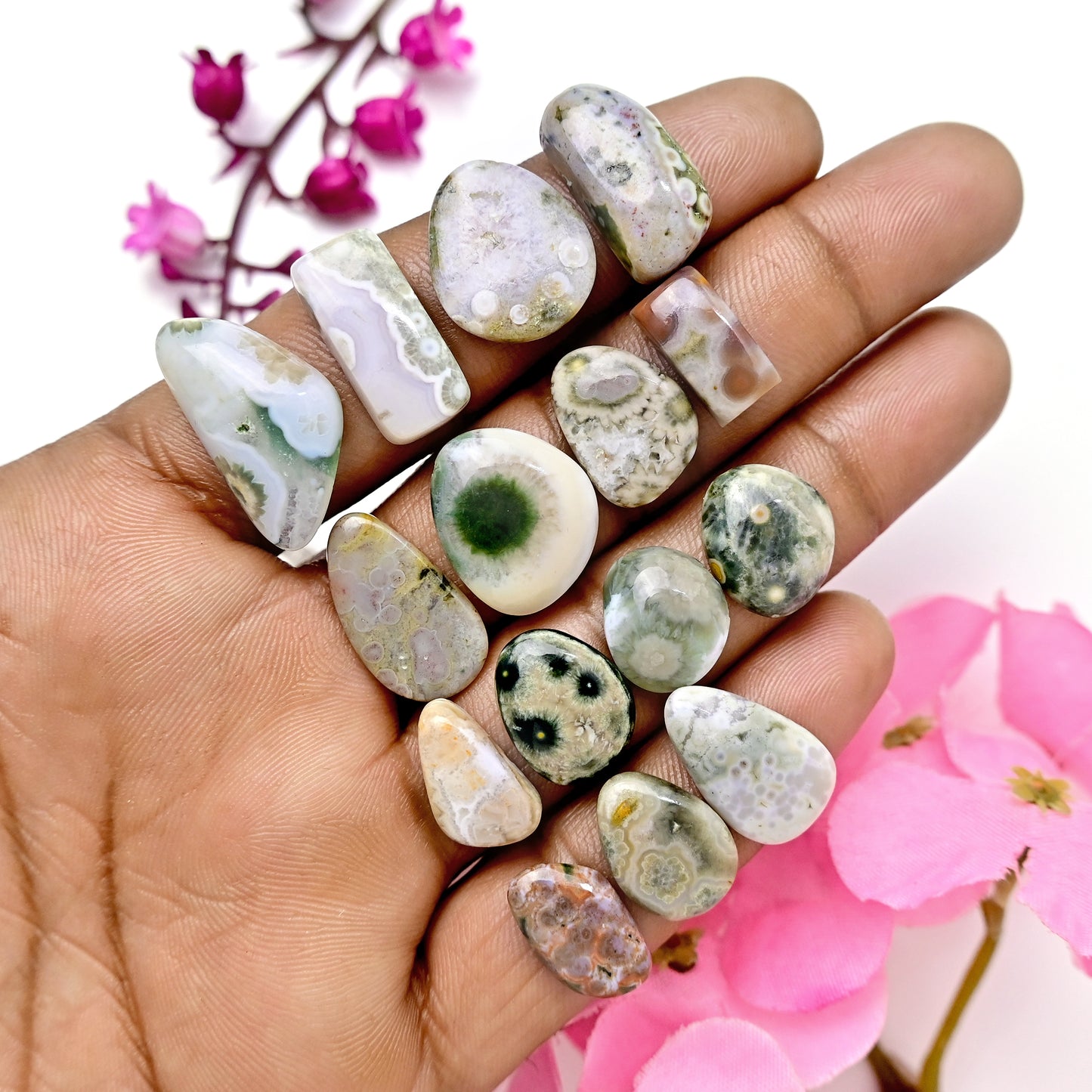 94.4 carats Ocean Jasper Cabochon Mix Shape  13x24mm - 7x14mm AA Grade Gemstone Parcel - Total 15 Pcs