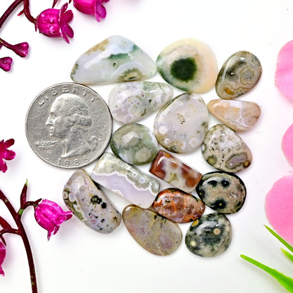 94.4 carats Ocean Jasper Cabochon Mix Shape  13x24mm - 7x14mm AA Grade Gemstone Parcel - Total 15 Pcs