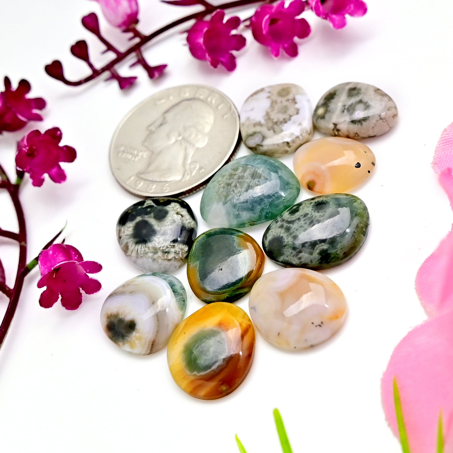 54.1 carats Ocean Jasper Cabochon Mix Shape  10x14mm - 14x16mm AA Grade Gemstone Parcel - Total 10 Pcs