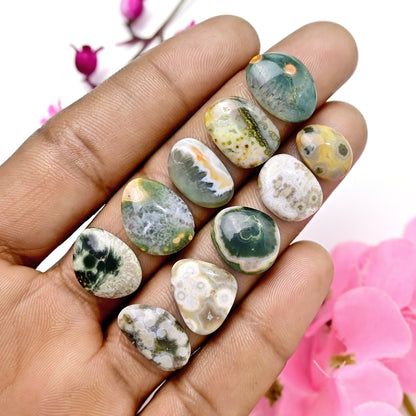 49.7 carats Ocean Jasper Cabochon Freeform Shape  10x15mm - 13x17mm AA Grade Gemstone Parcel - Total 10 Pcs