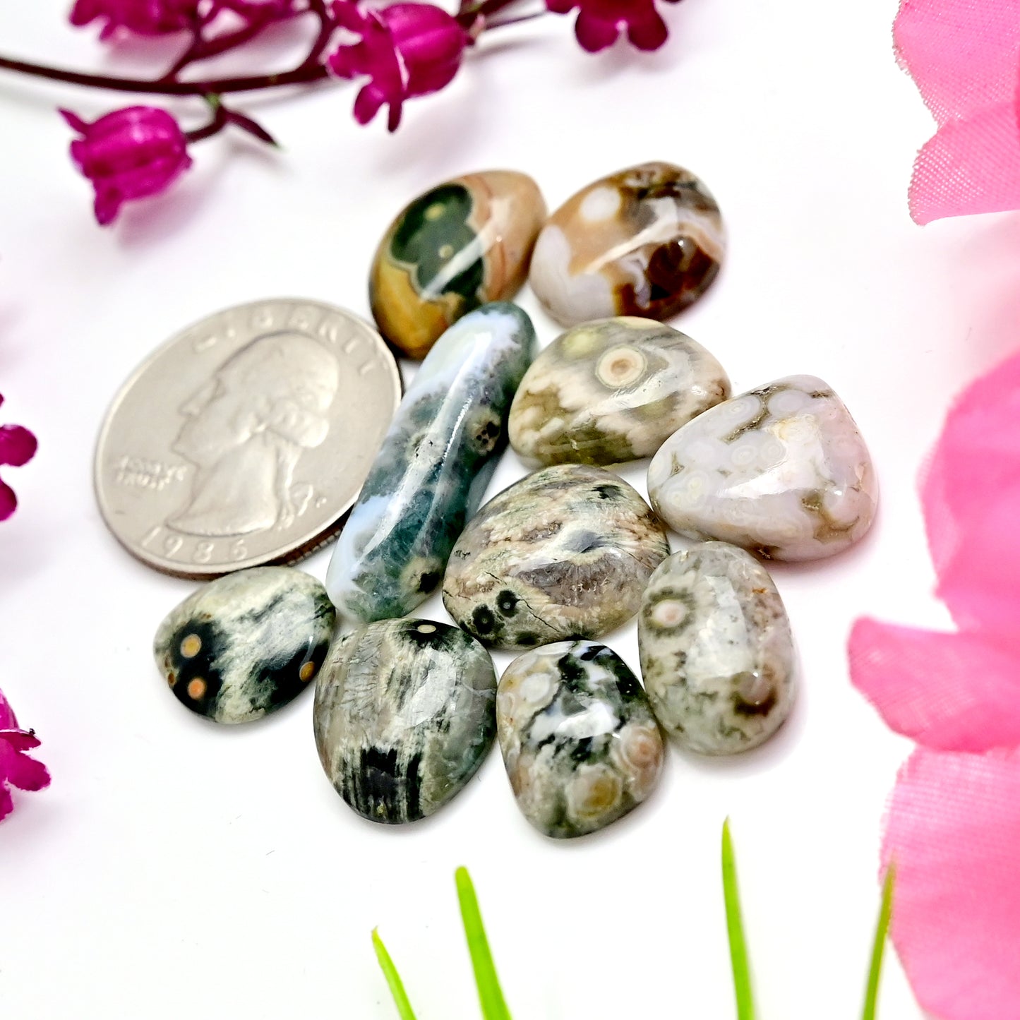 63.1 carats Ocean Jasper Cabochon Freeform Shape  8x26mm - 10x13mm AA Grade Gemstone Parcel - Total 10 Pcs