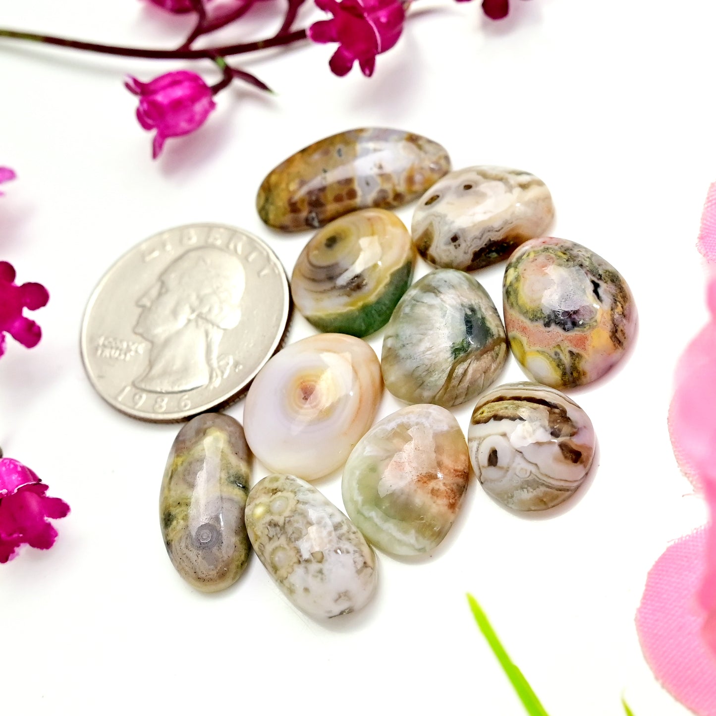 66.6carats Ocean Jasper Cabochon Freeform Shape  10x22mm - 12x14mm AA Grade Gemstone Parcel - Total 10 Pcs