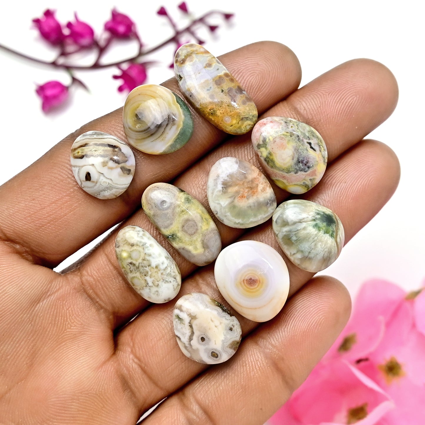 66.6carats Ocean Jasper Cabochon Freeform Shape  10x22mm - 12x14mm AA Grade Gemstone Parcel - Total 10 Pcs