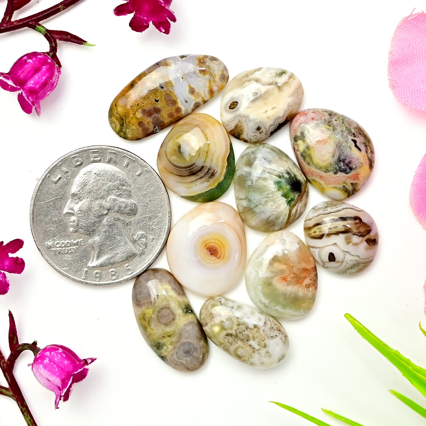 66.6carats Ocean Jasper Cabochon Freeform Shape  10x22mm - 12x14mm AA Grade Gemstone Parcel - Total 10 Pcs