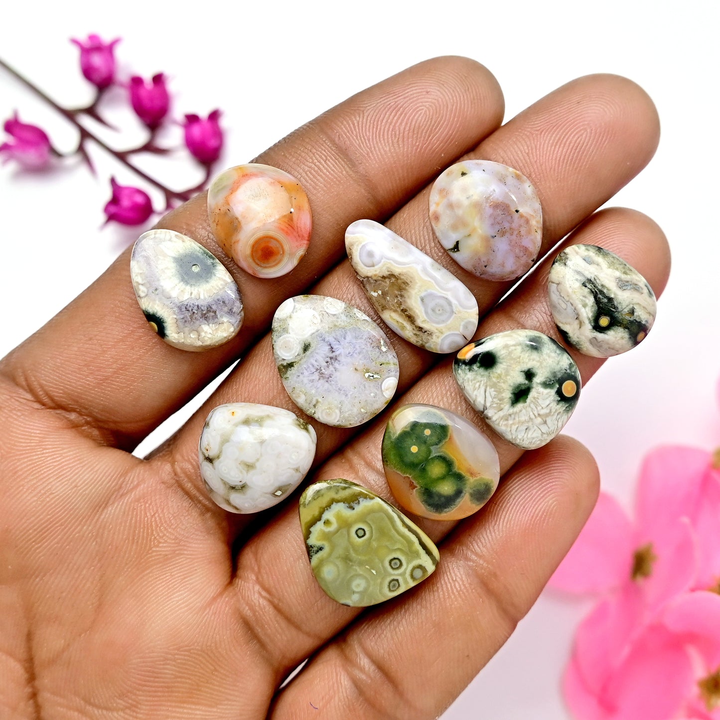 62.6carats Ocean Jasper Cabochon Freeform Shape 10x20mm - 12x15mm AA Grade Gemstone Parcel - Total 10 Pcs