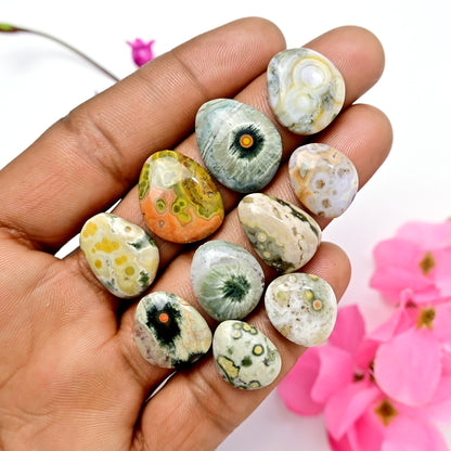 76.8carats Ocean Jasper Cabochon Freeform Shape 12x15mm - 15x20mm AA Grade Gemstone Parcel - Total 10 Pcs