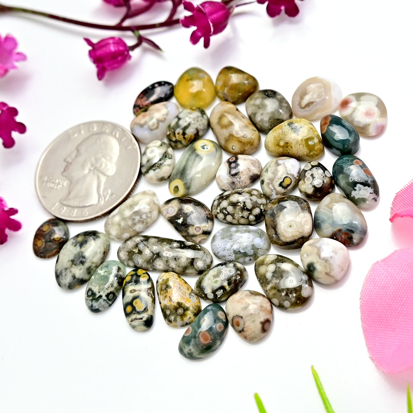 75.6carats Ocean Jasper Cabochon Freeform Shape 7x20mm - 6x12mm AA Grade Gemstone Parcel - Total 34 Pcs