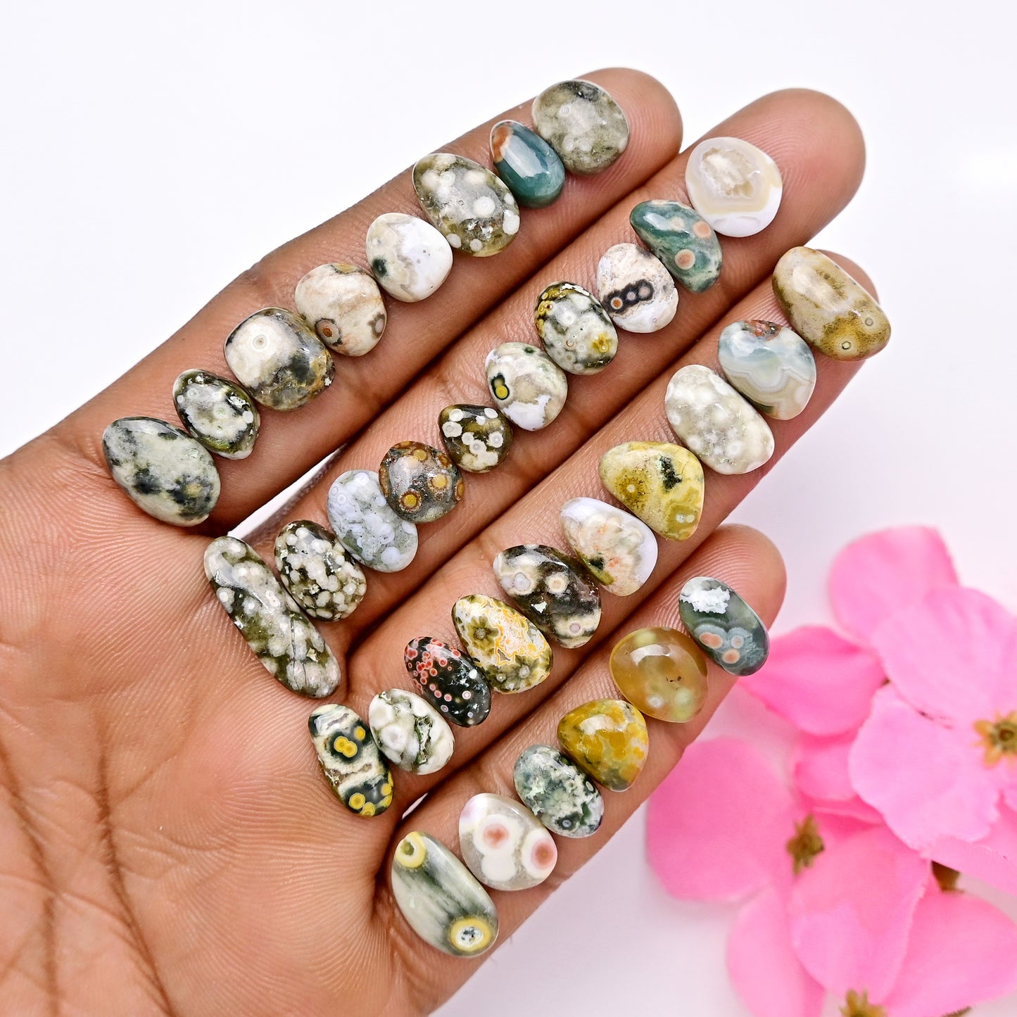 75.6carats Ocean Jasper Cabochon Freeform Shape 7x20mm - 6x12mm AA Grade Gemstone Parcel - Total 34 Pcs