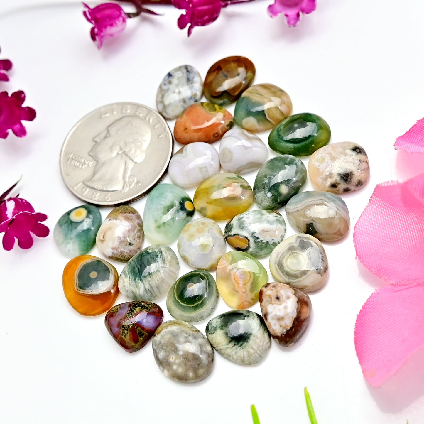 72.8carats Ocean Jasper Cabochon Freeform Shape 9x10mm - 10x12mm AA Grade Gemstone Parcel - Total 25 Pcs