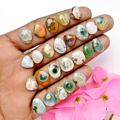 72.8carats Ocean Jasper Cabochon Freeform Shape 9x10mm - 10x12mm AA Grade Gemstone Parcel - Total 25 Pcs