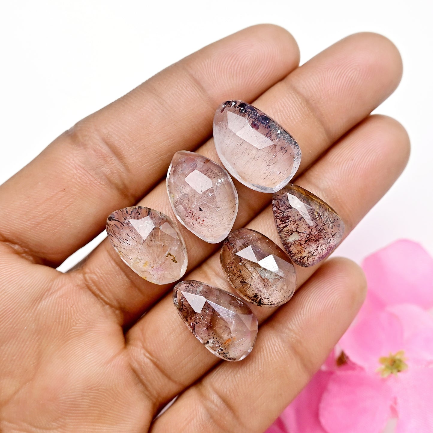 56.1cts Super Seven Rosecut 12x16mm - 13x20mm Freeform Shape AA Grade Loose Gemstone Strip - Total 6 pcs