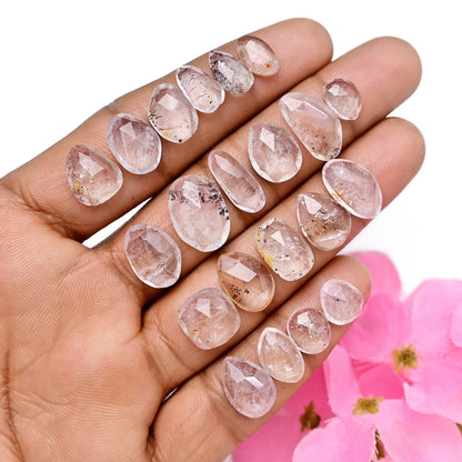 64.3cts Super Seven Rosecut 9x16mm - 7x9mm Freeform Shape AA Grade Loose Gemstone Strip - Total 21 pcs