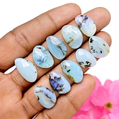 42.8cts Peruvian Blue Opal Rosecut 10x18mm - 11x16mm Free Form Shape AA Grade Gemstone Parcel -Total 10 Pcs