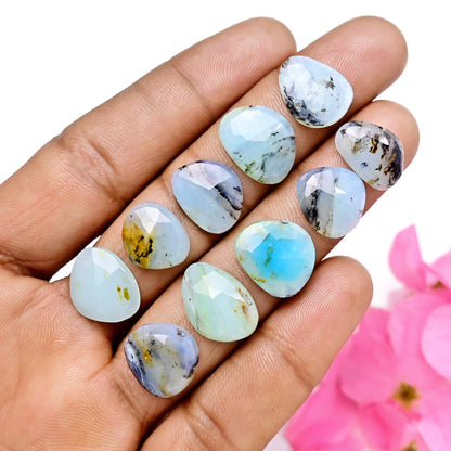 39.9cts Peruvian Blue Opal Rosecut 12x15mm - 11x16mm Free Form Shape AA Grade Gemstone Parcel -Total 10 Pcs