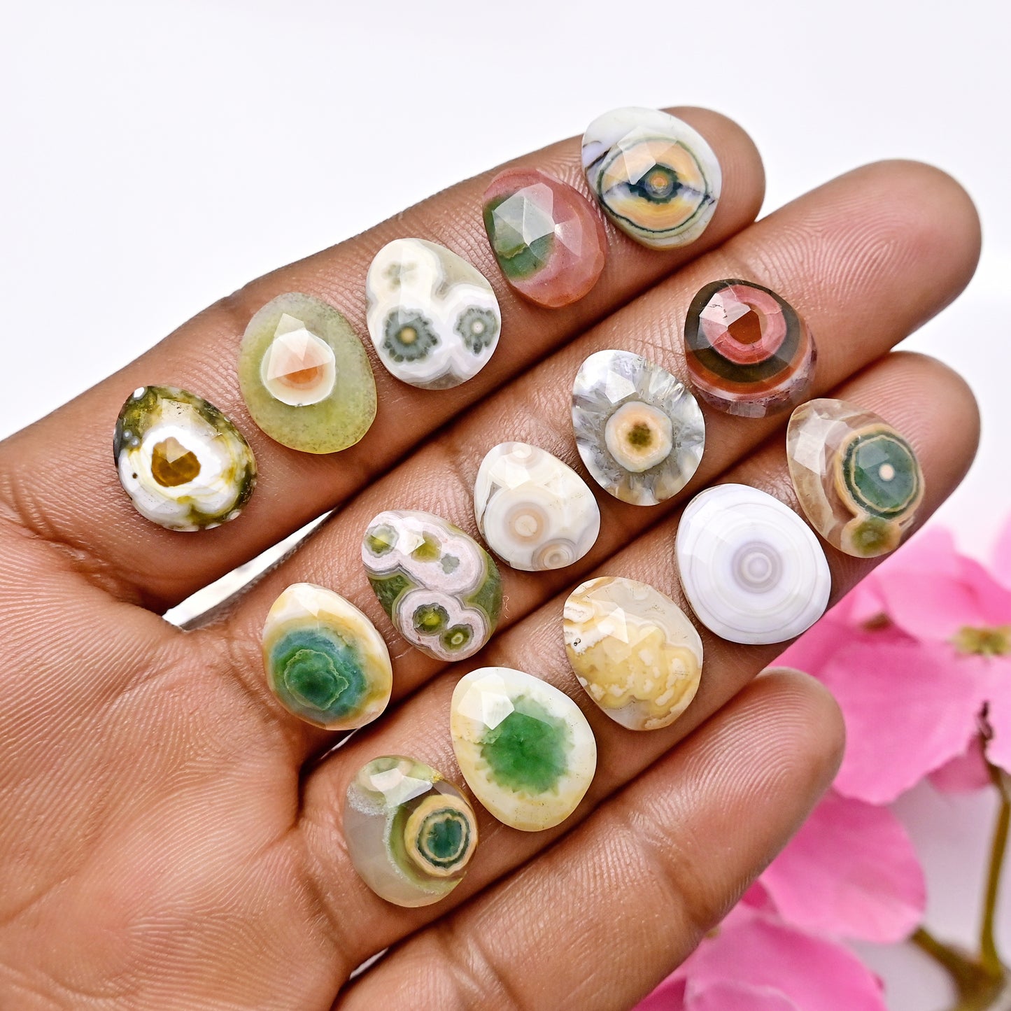 51.85carats Ocean Jasper Rosecut Freeform Shape 10x12mm - 12x14mm AA Grade Gemstone Parcel - Total 15 Pcs