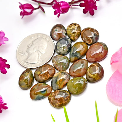 51.4carats Ocean Jasper Cabochon Freeform Shape 9x14mm - 9x12mm AA Grade Gemstone Parcel - Total 14 Pcs