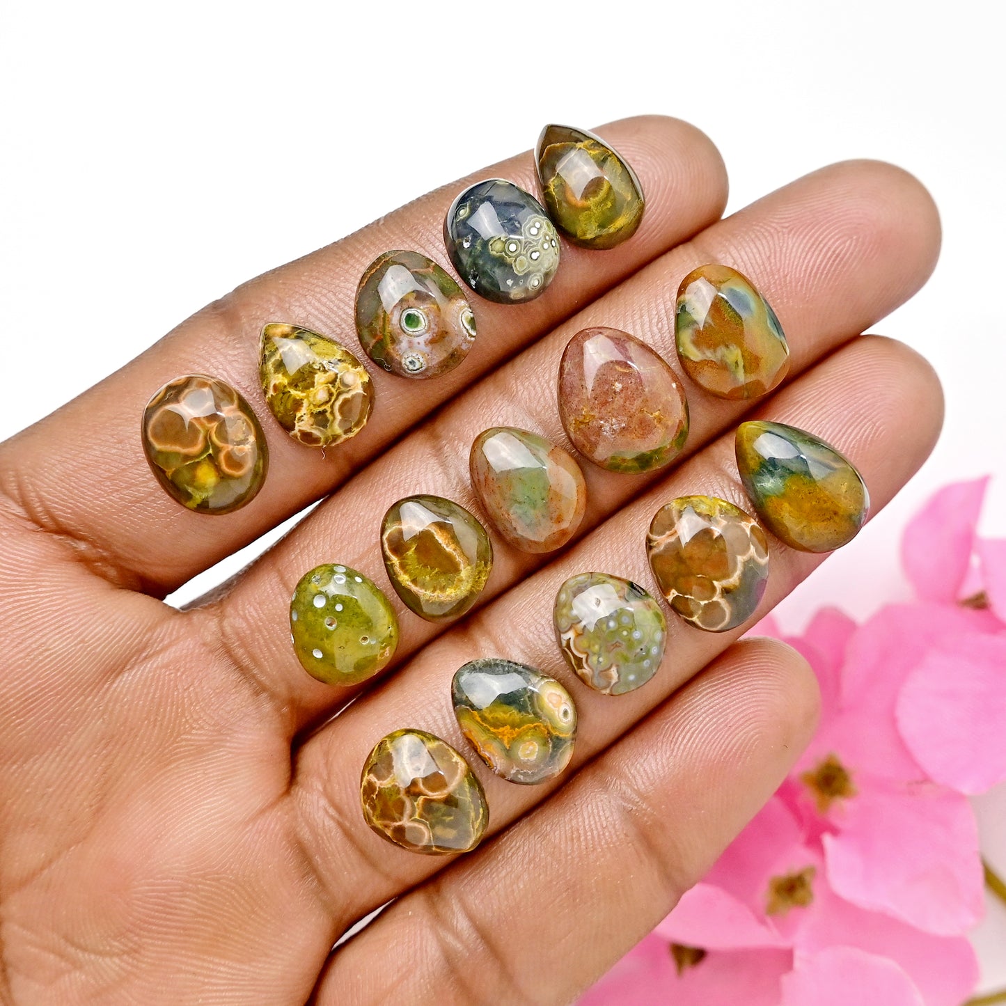 51.4carats Ocean Jasper Cabochon Freeform Shape 9x14mm - 9x12mm AA Grade Gemstone Parcel - Total 14 Pcs