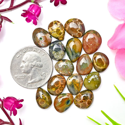 51.4carats Ocean Jasper Cabochon Freeform Shape 9x14mm - 9x12mm AA Grade Gemstone Parcel - Total 14 Pcs