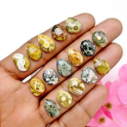 61.3carats Ocean Jasper Cabochon Freeform Shape 8x11mm - 9x13mm AA Grade Gemstone Parcel - Total 16 Pcs