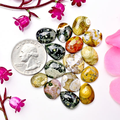 74.25carats Ocean Jasper Cabochon Freeform Shape 9x11mm - 12x15mm AA Grade Gemstone Parcel - Total 15 Pcs