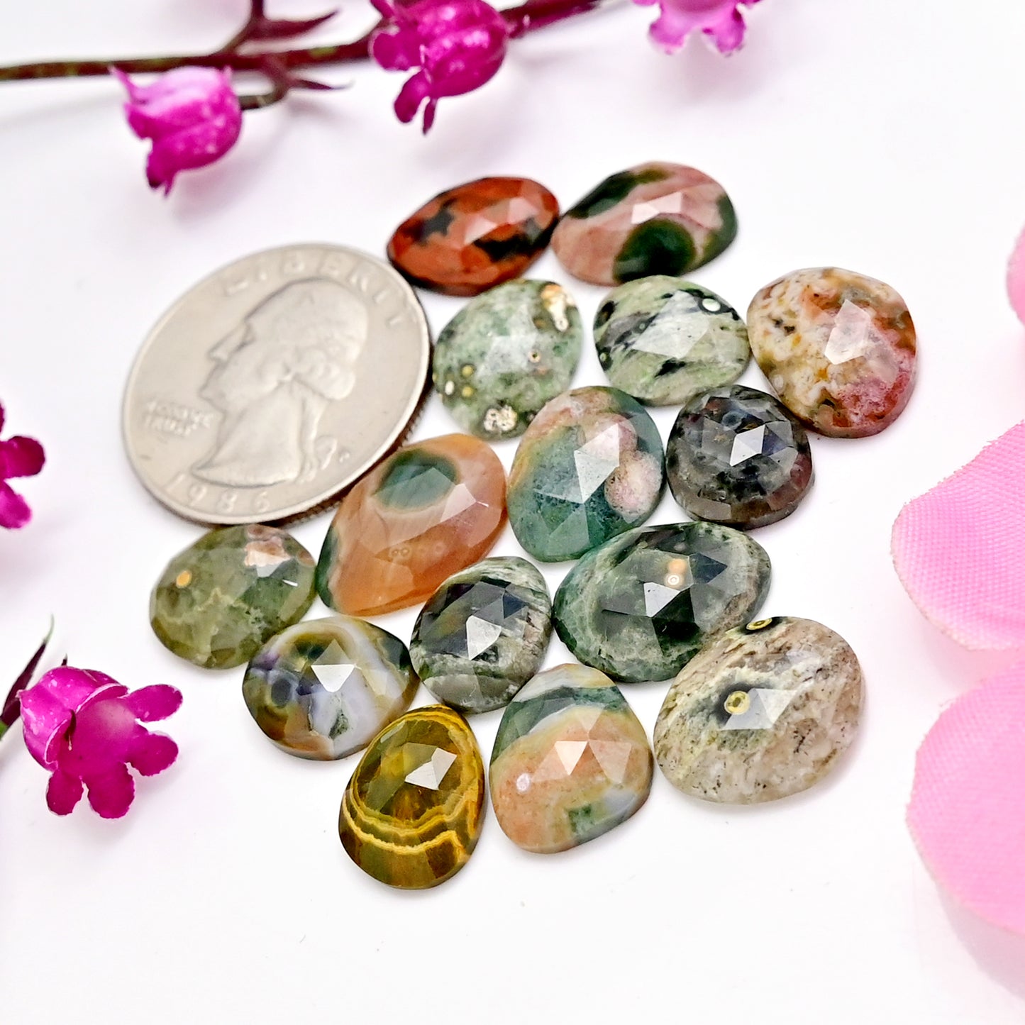 50.65carats Ocean Jasper Cabochon Freeform Shape 10x12mm - 11x15mm AA Grade Gemstone Parcel - Total 15 Pcs