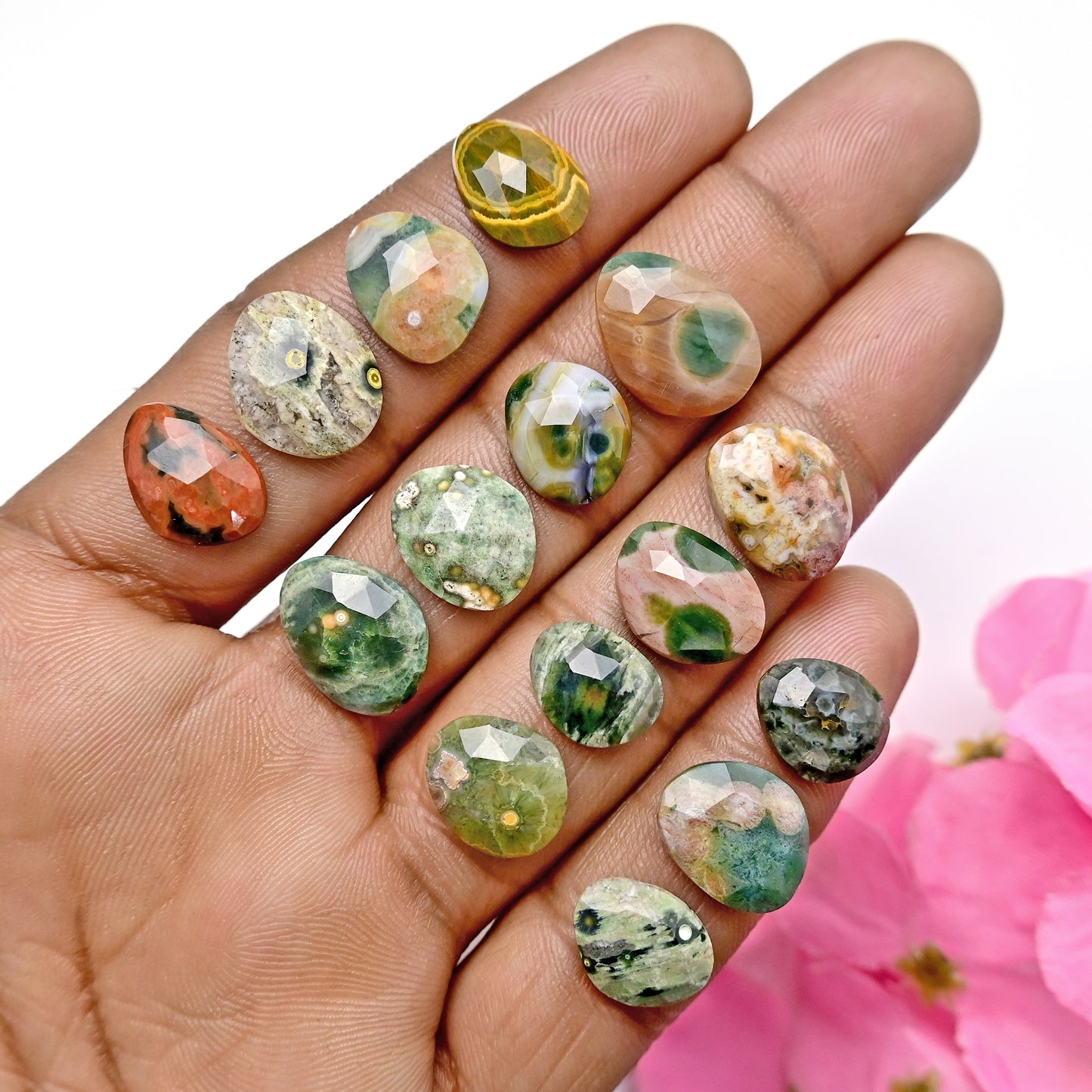 50.65carats Ocean Jasper Cabochon Freeform Shape 10x12mm - 11x15mm AA Grade Gemstone Parcel - Total 15 Pcs