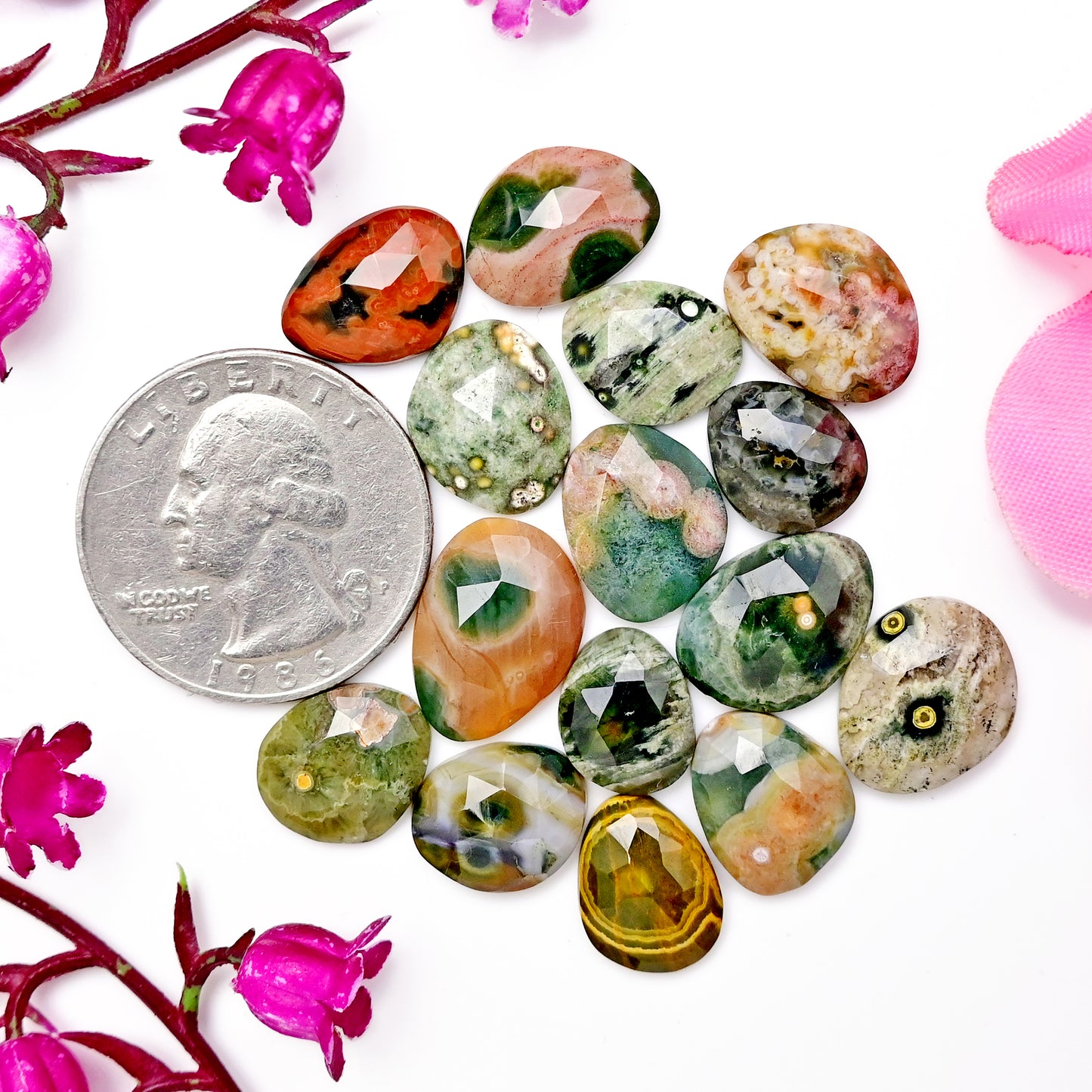 50.65carats Ocean Jasper Cabochon Freeform Shape 10x12mm - 11x15mm AA Grade Gemstone Parcel - Total 15 Pcs