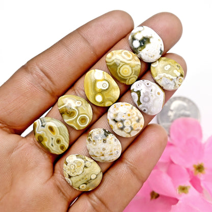 56.95carats Ocean Jasper Cabochon Freeform Shape 13x16mm - 12x15mm AA Grade Gemstone Parcel - Total 10 Pcs