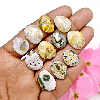 77.5carats Ocean Jasper Cabochon Freeform Shape 15x19mm - 12x15mm AA Grade Gemstone Parcel - Total 11 Pcs