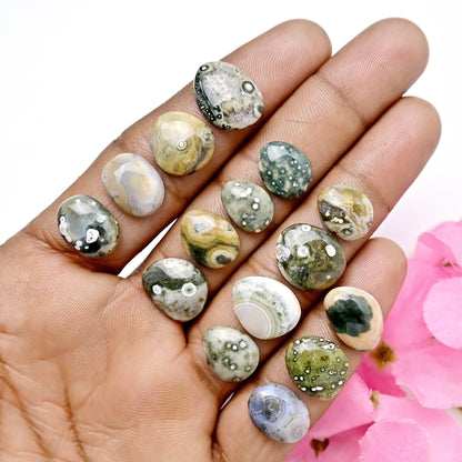 62.6carats Ocean Jasper Cabochon Freeform Shape 12x15mm - 9x12mm AA Grade Gemstone Parcel - Total 15 Pcs