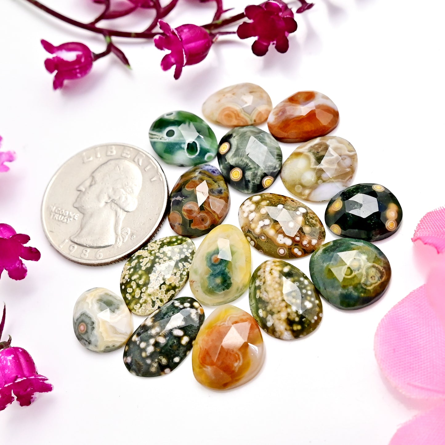 51.8carats Ocean Jasper Cabochon Freeform Shape 10x13mm - 9x16mm AA Grade Gemstone Parcel - Total 15 Pcs