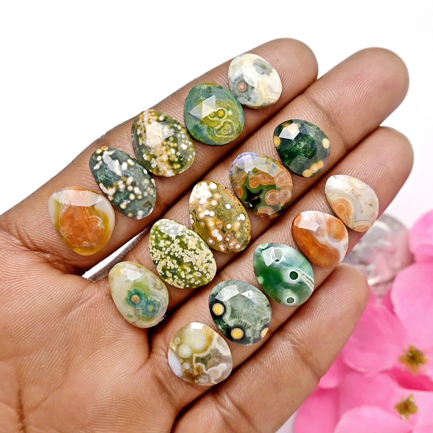 51.8carats Ocean Jasper Cabochon Freeform Shape 10x13mm - 9x16mm AA Grade Gemstone Parcel - Total 15 Pcs