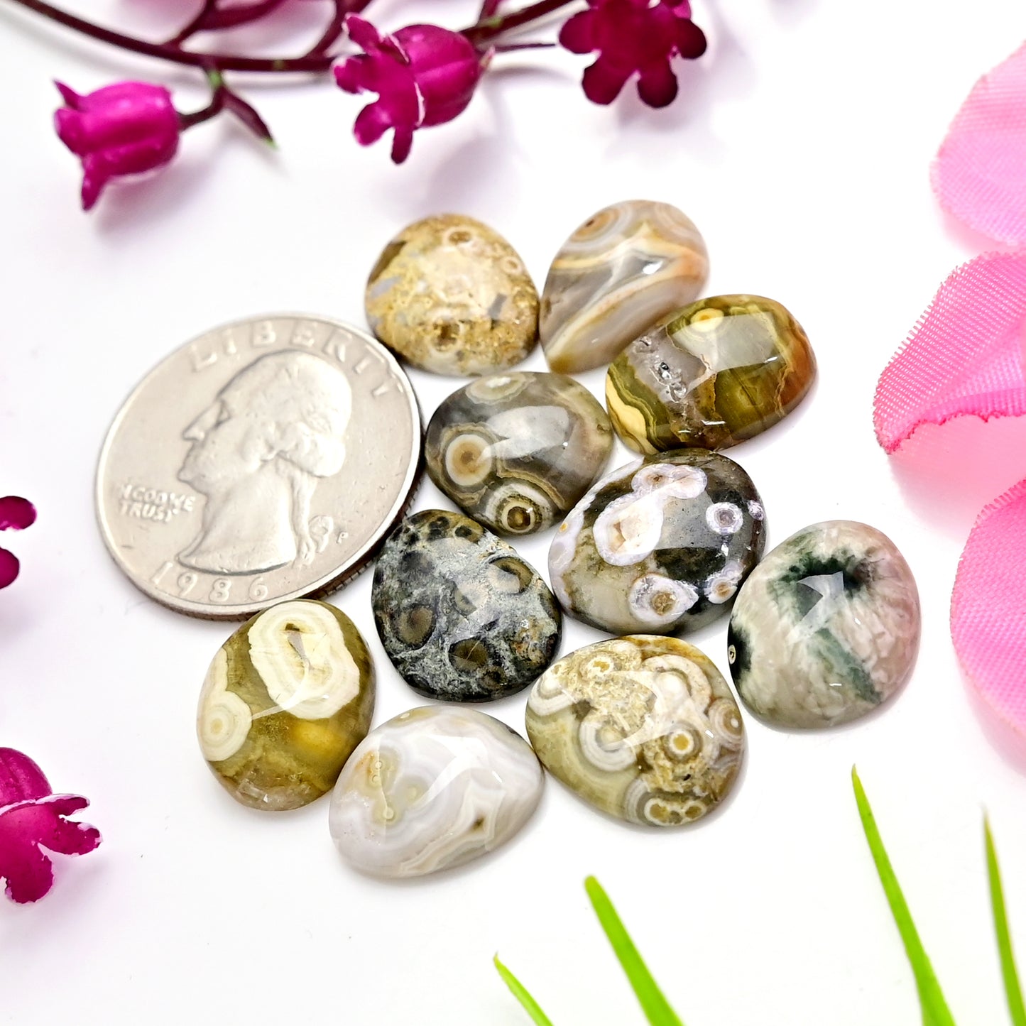 49.15carats Ocean Jasper Cabochon Freeform Shape 12x15mm - 10x15mm AA Grade Gemstone Parcel - Total 10 Pcs