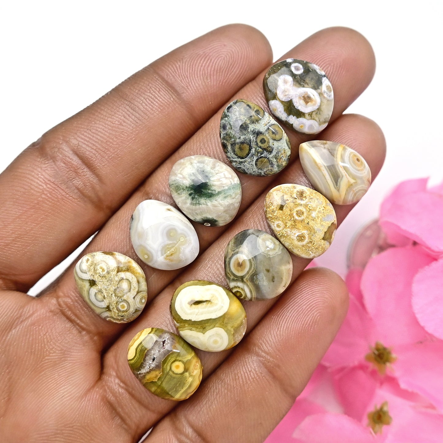 49.15carats Ocean Jasper Cabochon Freeform Shape 12x15mm - 10x15mm AA Grade Gemstone Parcel - Total 10 Pcs