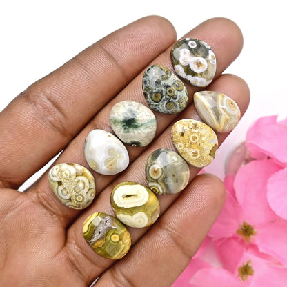 49.15carats Ocean Jasper Cabochon Freeform Shape 12x15mm - 10x15mm AA Grade Gemstone Parcel - Total 10 Pcs