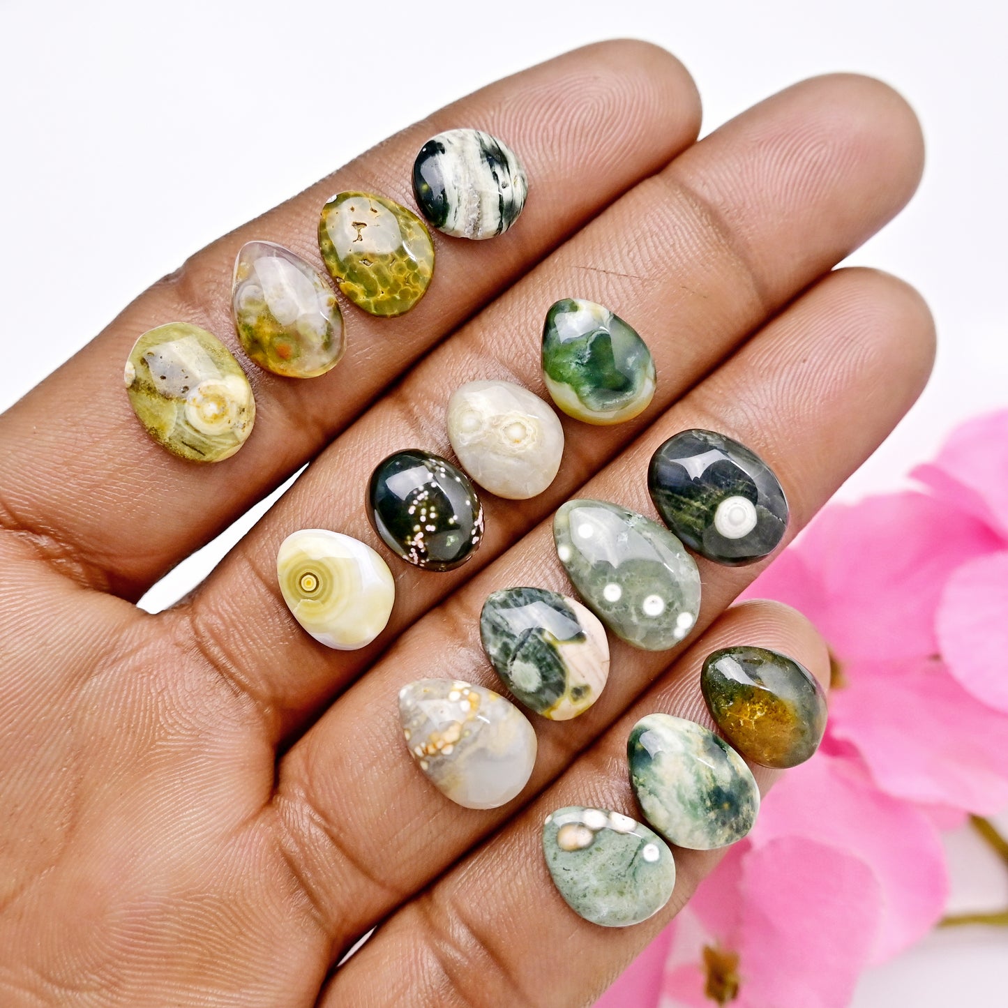 39.15carats Ocean Jasper Cabochon Freeform Shape 9x11mm - 9x14mm AA Grade Gemstone Parcel - Total 15 Pcs