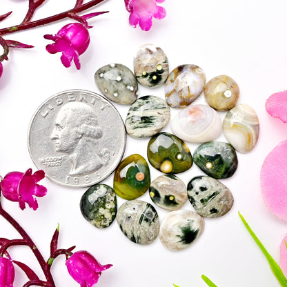 42.45carats Ocean Jasper Cabochon Freeform Shape 9x11mm - 9x14mm AA Grade Gemstone Parcel - Total 15 Pcs