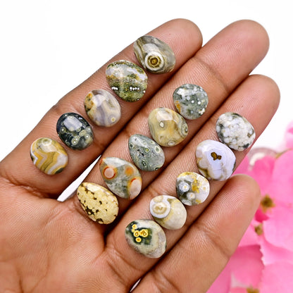 49.65carats Ocean Jasper Cabochon Freeform Shape 9x11mm - 9x14mm AA Grade Gemstone Parcel - Total 15 Pcs