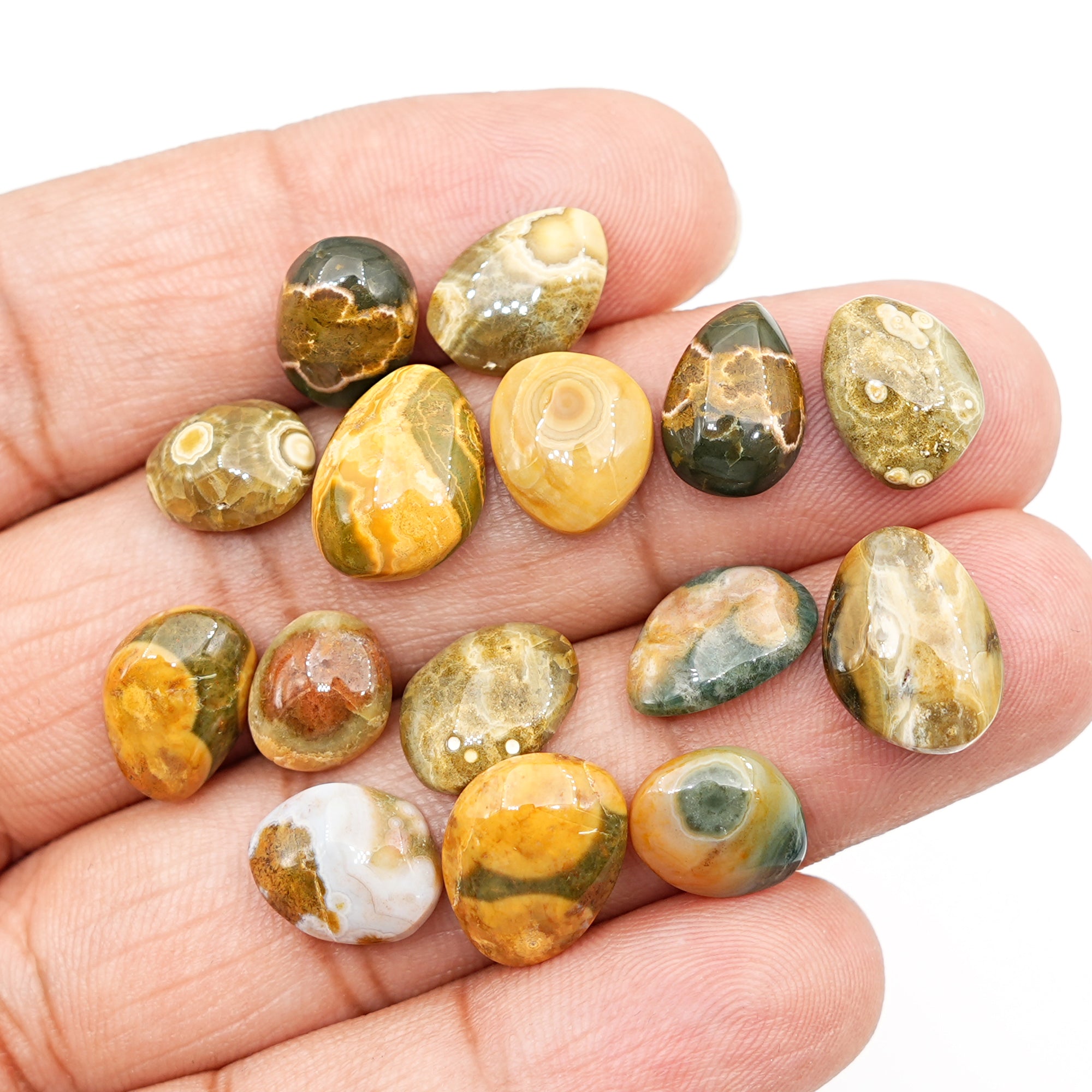 Ocean Jasper Smooth Cabochons | Freeform Shape Polished Stones for Jewelry Making - 15 Pieces